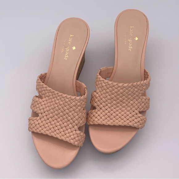 Kate Spade Wedges Pink Taravela Woven Cork Heel Wedges Baby Pink New Condition 7 - Picture 2 of 13